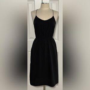 H&M Black Midi Dress Spaghetti Strap Pockets NWT Size 8